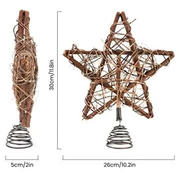 Luxspire Natural Rattan Christmas Star Tree Topper