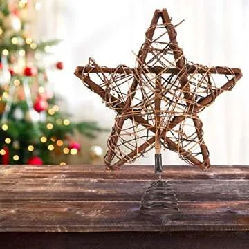 Luxspire Natural Rattan Christmas Star Tree Topper