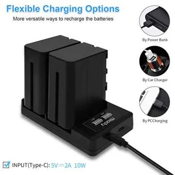 Miady 2 Pack Replacement Sony NP-F970 Battery and Dual USB Charger for Sony NP-F970 NP-F930 NP-F950 NP-F960 NP-F550 NP-F530 NP-F330 NP-F570 Battery and Sony Handycam(Type C & Micro USB Ports)