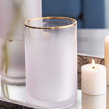 cyl Home Hurricane Candleholders Frosted Translucent Glass Vases Gold Rim Decor Dining Table Centerp...
