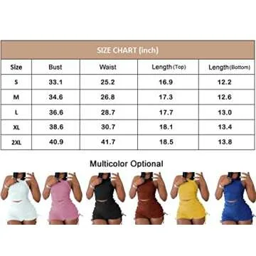 Summer Two Piece Outfits for Women, Casual Stretchy Ribbed Tank Crop Top Drawstring Ruched Shorts Set Workout Tracksuits (Coffee Zipper,S)