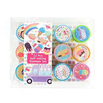 TINYMILLS 12 Pcs Ice Cream Stamp Kit for Kids Self Inking Stamps Gift Baby Shower Summer Party Favor...