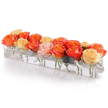 Clear Flower Vase Rectangular Floral Centerpiece 17.6 Inch Long Rectangle Acrylic Vase for Home Wedd...