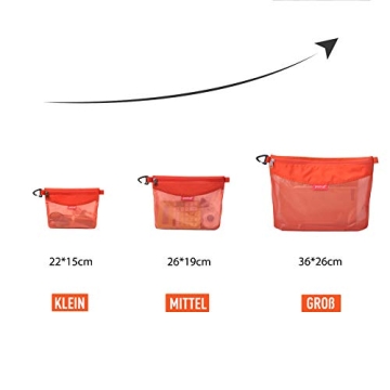 pack all 3 Pcs Water-resistant Material Zipper Pouch Set, Mesh Zipper Bags for Storage, Travel, Office (Orange)