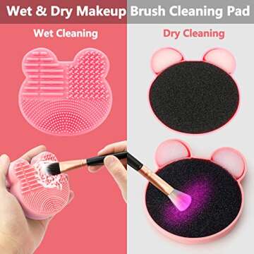 TailaiMei 2 Pack Makeup Brush Cleaning Mat with Color Removal Sponge, 2 in 1 Design Silicone Cleaner...