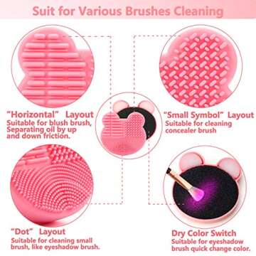 TailaiMei 2 Pack Makeup Brush Cleaning Mat with Color Removal Sponge, 2 in 1 Design Silicone Cleaner Pad for Dry Brush Color Switch and Wet Cleaning (Pink&Purple)