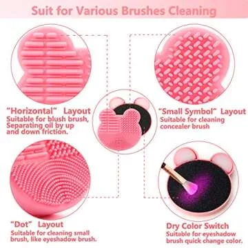 TailaiMei 2 Pack Makeup Brush Cleaning Mat with Color Removal Sponge, 2 in 1 Design Silicone Cleaner Pad for Dry Brush Color Switch and Wet Cleaning (Pink&Purple)