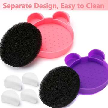 TailaiMei 2 Pack Makeup Brush Cleaning Mat with Color Removal Sponge, 2 in 1 Design Silicone Cleaner Pad for Dry Brush Color Switch and Wet Cleaning (Pink&Purple)
