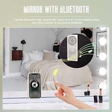 COOLJEEN Large Hollywood Vanity Mirror with Lights Bluetooth 18 Dimmable LED Bulbs, 3 Color Modes Li...