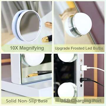 COOLJEEN Large Hollywood Vanity Mirror with Lights Bluetooth 18 Dimmable LED Bulbs, 3 Color Modes Lighted Makeup Mirror with USB Charging Port