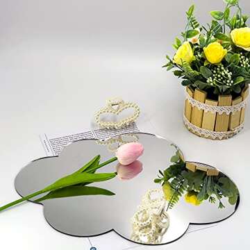 Auconda Cloud Shape Irregular Mirror, Acrylic Mirror with Wood Stand, Wall-Mount Frameless Makeup Mirror(Cloud)