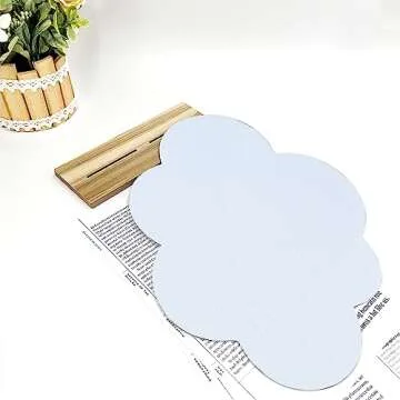 Auconda Cloud Shape Irregular Mirror, Acrylic Mirror with Wood Stand, Wall-Mount Frameless Makeup Mirror(Cloud)