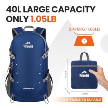 Venture Pal 40L Lightweight Packable Travel Hiking Backpack Daypack