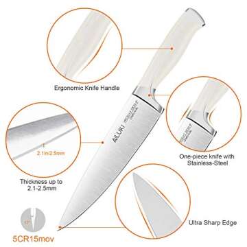 Knife Set,20 Piece Kitchen Knife Set with Block Wooden and Sharpener, Professional High Carbon German Stainless Steel Chef Knife Set, Ultra Sharp Full Tang Forged White Knives Set