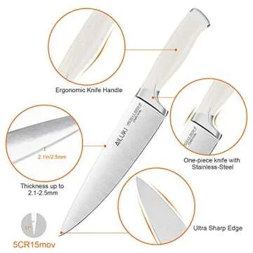 Knife Set,20 Piece Kitchen Knife Set with Block Wooden and Sharpener, Professional High Carbon German Stainless Steel Chef Knife Set, Ultra Sharp Full Tang Forged White Knives Set