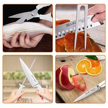 Knife Set,20 Piece Kitchen Knife Set with Block Wooden and Sharpener, Professional High Carbon German Stainless Steel Chef Knife Set, Ultra Sharp Full Tang Forged White Knives Set