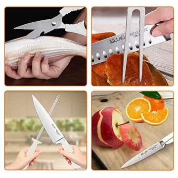 Knife Set,20 Piece Kitchen Knife Set with Block Wooden and Sharpener, Professional High Carbon German Stainless Steel Chef Knife Set, Ultra Sharp Full Tang Forged White Knives Set