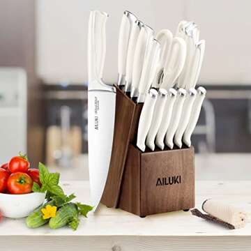 Knife Set,20 Piece Kitchen Knife Set with Block Wooden and Sharpener, Professional High Carbon German Stainless Steel Chef Knife Set, Ultra Sharp Full Tang Forged White Knives Set