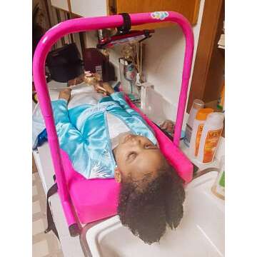 ShampooTime Shampoo Mat for Children, Toddlers, Kids with Phone Holder and Entertainment Bar| Hair Washing Mat on Sink | Hair Washing Mat for Kids| Tear-Free for Children (Deluxe, Flamingo)