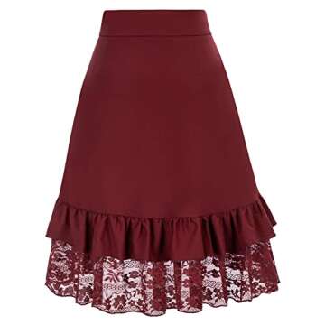 Women's Steampunk Pirate Skirts Gypsy Hippie Lace Victorian Gothic Skirts Wine M