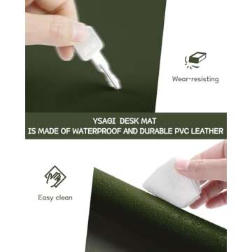Non-Slip Leather Desk Mat, Desk Mouse Pad, Waterproof PVC Leather Desk Table Protector, Large Desk Blotter, Easy Clean Laptop Desk Writing Mat for Office/Work/Home/Decor(Olive Green, 31.5" x 15.7")