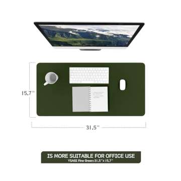 Non-Slip Leather Desk Mat, Desk Mouse Pad, Waterproof PVC Leather Desk Table Protector, Large Desk Blotter, Easy Clean Laptop Desk Writing Mat for Office/Work/Home/Decor(Olive Green, 31.5" x 15.7")