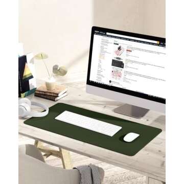 Non-Slip Leather Desk Mat, Desk Mouse Pad, Waterproof PVC Leather Desk Table Protector, Large Desk Blotter, Easy Clean Laptop Desk Writing Mat for Office/Work/Home/Decor(Olive Green, 31.5" x 15.7")