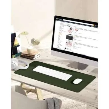 Non-Slip Leather Desk Mat, Desk Mouse Pad, Waterproof PVC Leather Desk Table Protector, Large Desk Blotter, Easy Clean Laptop Desk Writing Mat for Office/Work/Home/Decor(Olive Green, 31.5" x 15.7")