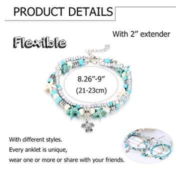 LOYALLOOK 18Pcs Anklet Bracelets for Women Ankle Chain Turtle Wave Anklet Beach Ankle Bracelets Foot...