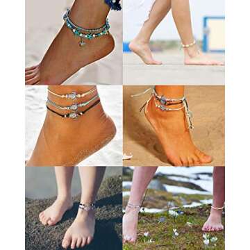 LOYALLOOK 18Pcs Anklet Bracelets for Women Ankle Chain Turtle Wave Anklet Beach Ankle Bracelets Foot Jewelry for Women