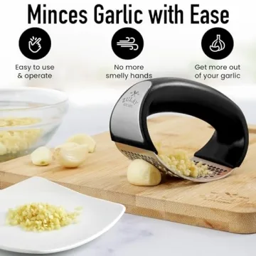 Zulay Stainless Steel Garlic Press Rocker - Premium Mincer Set