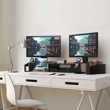 Multi-Functional Dual Monitor Stand with Drawer