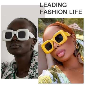 Whaleme Cute Inflated Square Sunglasses for Women Men - Trendy Cool Y2K Glasses Retro Thick Frame Co...