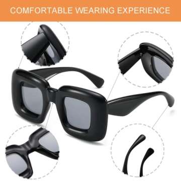 Whaleme Cute Inflated Square Sunglasses for Women Men - Trendy Cool Y2K Glasses Retro Thick Frame Colorful Funny Shades UV400