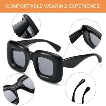 Whaleme Cute Inflated Square Sunglasses for Women Men - Trendy Cool Y2K Glasses Retro Thick Frame Colorful Funny Shades UV400