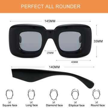 Whaleme Cute Inflated Square Sunglasses for Women Men - Trendy Cool Y2K Glasses Retro Thick Frame Colorful Funny Shades UV400