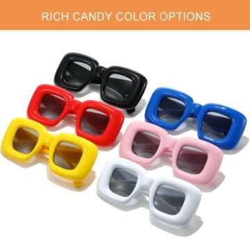 Whaleme Cute Inflated Square Sunglasses for Women Men - Trendy Cool Y2K Glasses Retro Thick Frame Colorful Funny Shades UV400