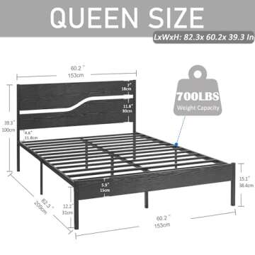 VECELO Platform Bed Frame Queen Size with Black Wood Headboard, Strong Metal Slats Support Mattress Foundation, No Box Spring Needed
