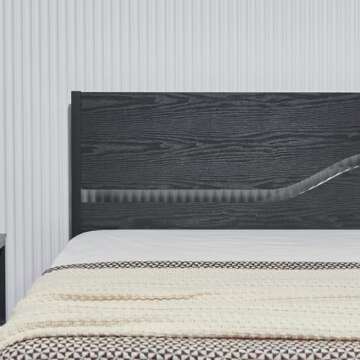 VECELO Platform Bed Frame Queen Size with Black Wood Headboard, Strong Metal Slats Support Mattress Foundation, No Box Spring Needed