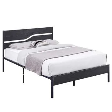 VECELO Platform Bed Frame Queen Size with Black Wood Headboard, Strong Metal Slats Support Mattress Foundation, No Box Spring Needed