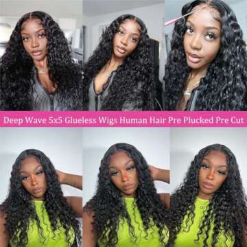 RESHOWBEAUTY Glueless Human Hair Wig - 24" Deep Wave
