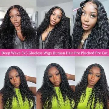 RESHOWBEAUTY Glueless Human Hair Wig - 24" Deep Wave