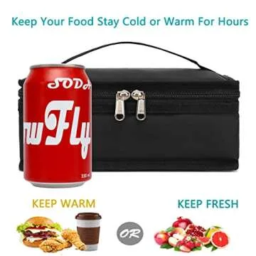 FlowFly Small Insulated Lunch box Portable Soft Bag Mini Cooler Thermal Meal Tote Kit with Handle for Work & School, Black
