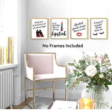 HPNIUB Fashion Inspirational Art Prints Makeup Art Set of 4 (8”X10” Canvas Fashion Women Painting,Motivational Phrases Art Poster for Women or Girls Room Home Decor,No Frame