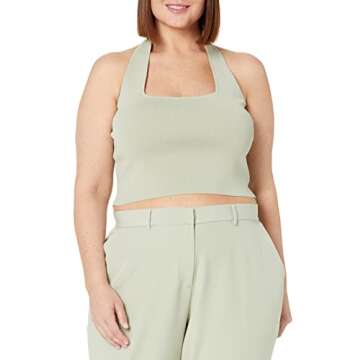 The Drop Women's Greta Fitted Square Neck Halter Sweater Bralette, Desert sage, XS