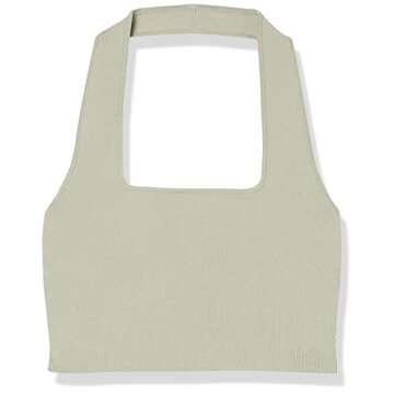 The Drop Women's Greta Fitted Square Neck Halter Sweater Bralette, Desert sage, XS