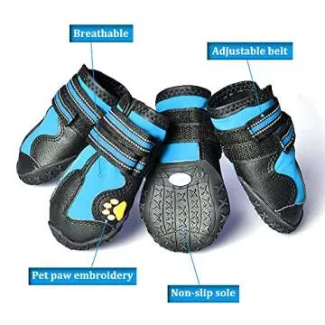 CovertSafe& Dog Boots for Dogs Non-Slip, Waterproof Dog Booties for Outdoor, Dog Shoes for Medium to Large Dogs 4Pcs with Rugged Sole Black-Blue