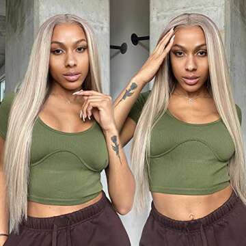 Ali Pearl AliPearl Wig P18/613 Blonde Lace Front Wigs Human Hair Pre Plucked Straight 5x5 HD Transparent Lace Closure Wigs Human Hair Colored Human Hair Wigs Hair (22inch)