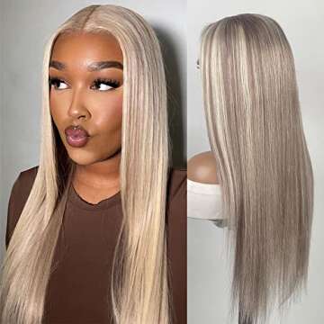 Ali Pearl AliPearl Wig P18/613 Blonde Lace Front Wigs Human Hair Pre Plucked Straight 5x5 HD Transparent Lace Closure Wigs Human Hair Colored Human Hair Wigs Hair (22inch)