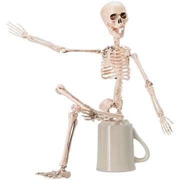 PREXTEX Skeleton Halloween & Day of The Dead Decoration for Home and Office - 19 Inch Posable Plastic Small Skeleton Toy Halloween Décor with Movable/Bendable Joints and 2 Sets of Body Accessories